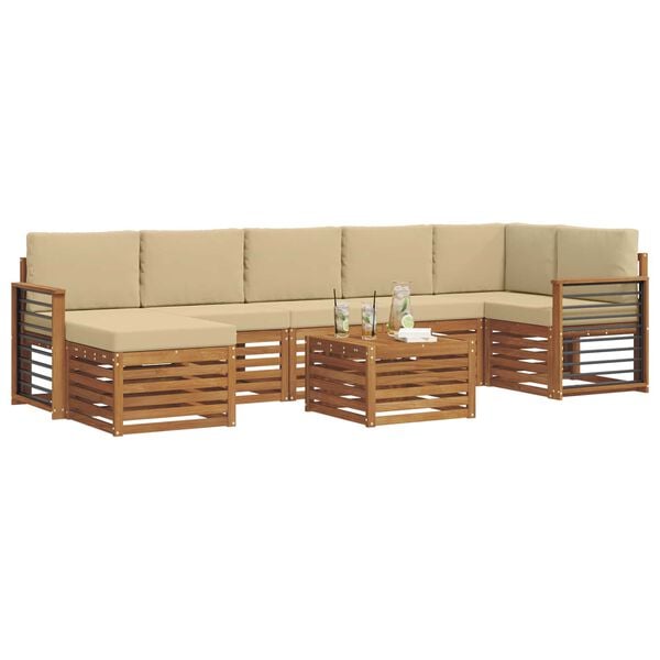 vidaXL Soffgrupper 8 pcs Naturlig och Beige Massivt Akaciatr&auml;