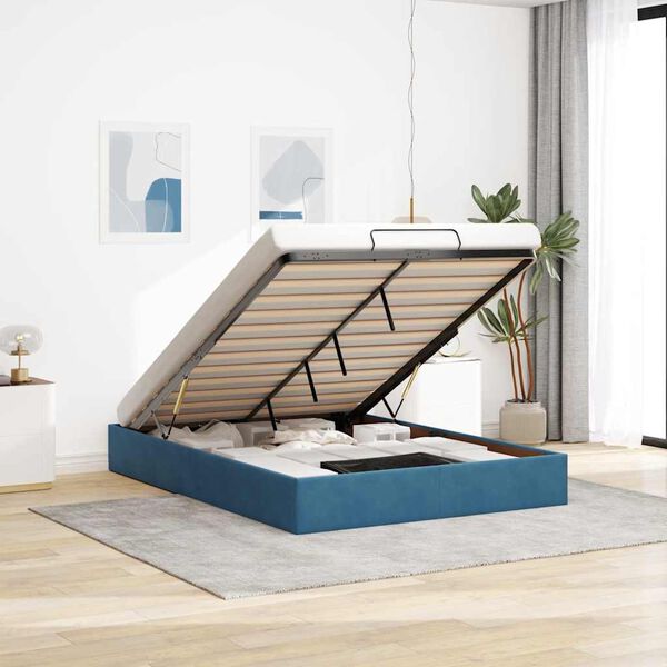 vidaXL Ottoman sängram utan madrass mörkblå 140x190 cm sammet