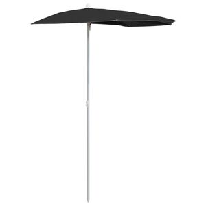vidaXL Halvrunt parasoll med st&aring;ng 180x90 cm svart