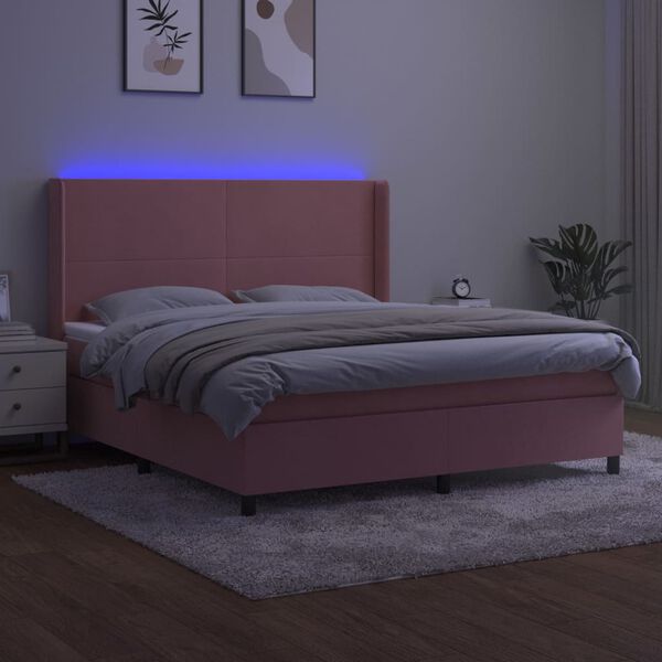 vidaXL Rams&auml;ng med madrass rosa & LED 180x200 cm sammet