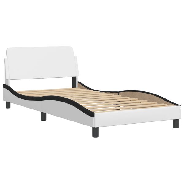 vidaXL Bed with Mattress "Hvar" White and Black 100x200 cm Faux Leather