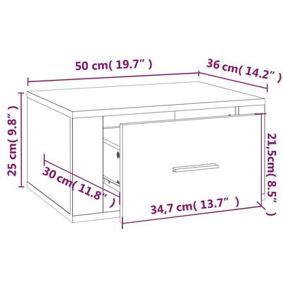 vidaXL Väggmonterat sängbord sonoma-ek 50x36x25 cm
