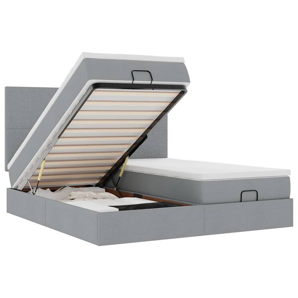 vidaXL Ottoman sängram med madrasser ljusgrå 200x200 cm tyg