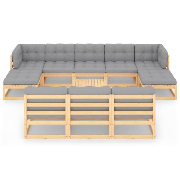 vidaXL Loungegrupp f&ouml;r tr&auml;dg&aring;rden med dynor 11 delar massiv furu