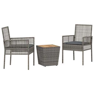 vidaXL Trädgårds Bistro Set 3 pcs Grå Poly rattan
