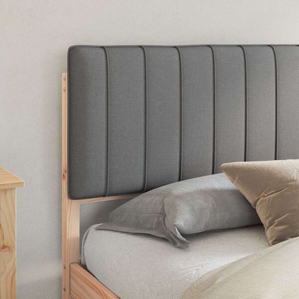 vidaXL S&auml;ngram med Kl&auml;dd Huvudgavel Ljusgr&aring; 180 x 200 cm Massiv furu