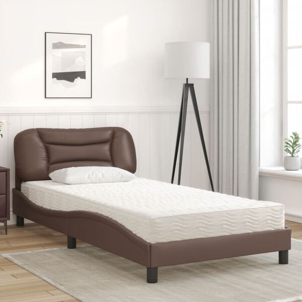 vidaXL Bed with Mattress "Hvar" Brown 100x200 cm Faux Leather