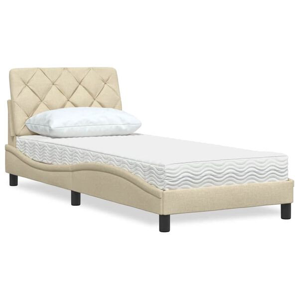 vidaXL Bed with Mattress Cream 90x190 cm Fabric