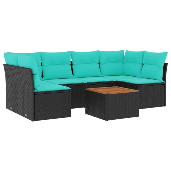 vidaXL Soffgrupp f&ouml;r tr&auml;dg&aring;rden med dynor 7 delar svart konstrotting