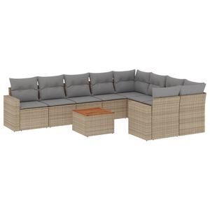 vidaXL Soffgrupp f&ouml;r tr&auml;dg&aring;rd med dynor 10 delar beige konstrotting