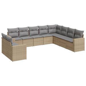 vidaXL Soffgrupp f&ouml;r tr&auml;dg&aring;rd med dynor 10 delar beige konstrotting