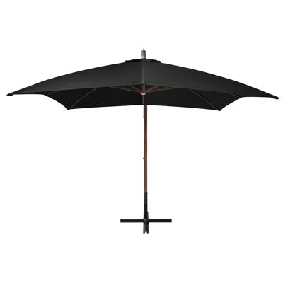 vidaXL Hängande parasoll med stolpe svart 3x3 m massivt granträ