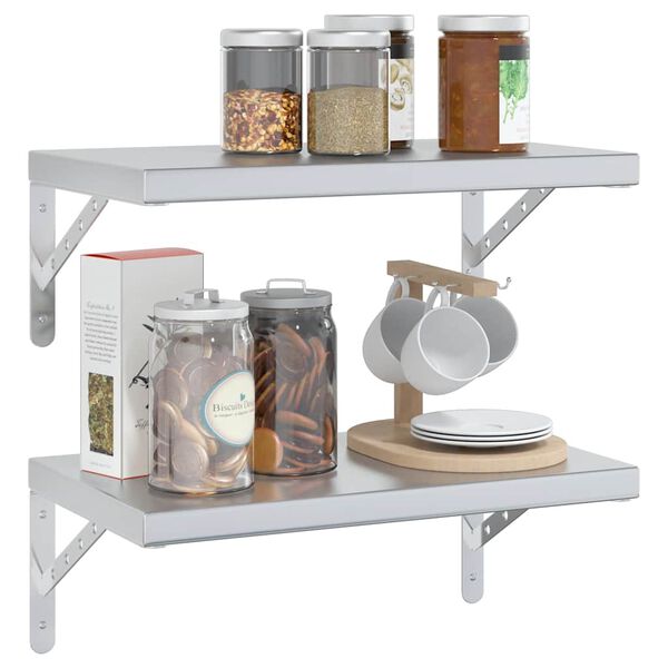vidaXL V&auml;gghyllor 2 st 50x30 cm silver rostfritt st&aring;l