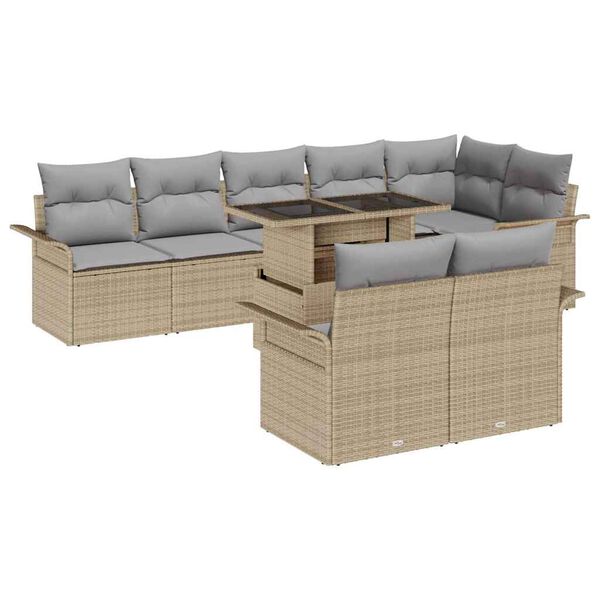 vidaXL Tr&auml;dg&aring;rdsoffset med kudde med lagring 9 pcs Beige Poly rattan