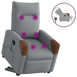 vidaXL Elektrisk massagef&aring;t&ouml;lj med uppresningshj&auml;lp ljusgr&aring; tyg