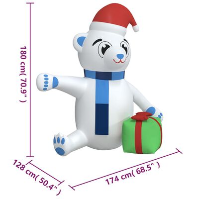 vidaXL Uppblåsbar teddybjörn med LEDs 180 cm