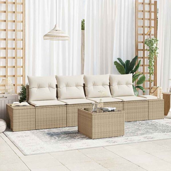 vidaXL Tr&auml;dg&aring;rdsoffset 5 pcs Beige och gr&auml;ddf&auml;rgad konstrotting