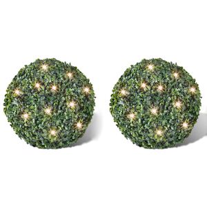Buxbom Boll Konstgjord L&ouml;v Topiary 30 cm Sol LED tr&aring;d 2 st