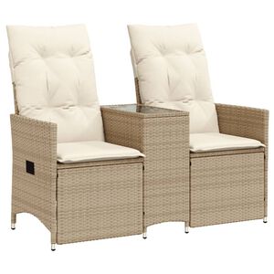 vidaXL Tr&auml;dg&aring;rdssoffa f&auml;llbar 2-sits med bord beige konstrotting