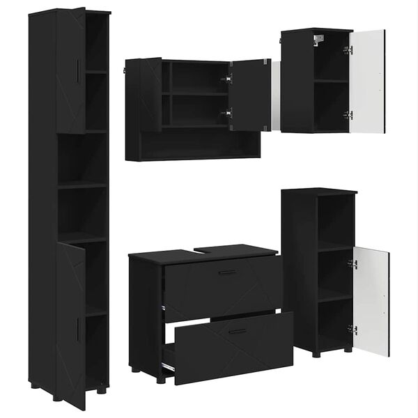 vidaXL Badrumsm&ouml;belset 5 pcs Svart Konstruktions tr&auml; och metall