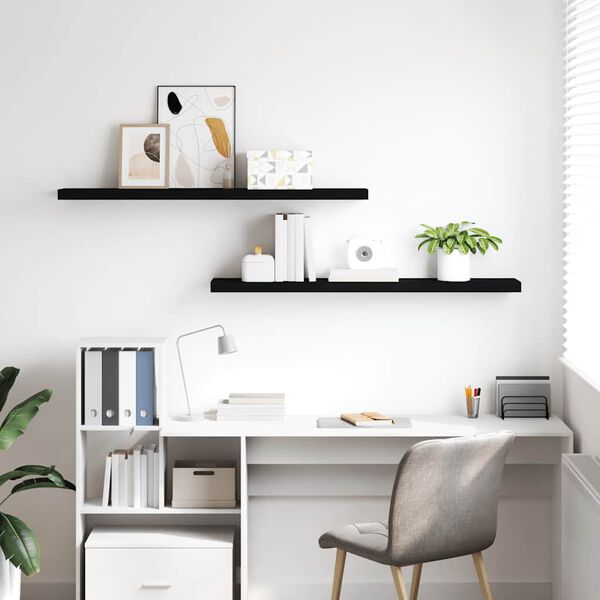 vidaXL Sv&auml;vande v&auml;gghyllor 2 st svart 120x23,5x3,8 cm MDF