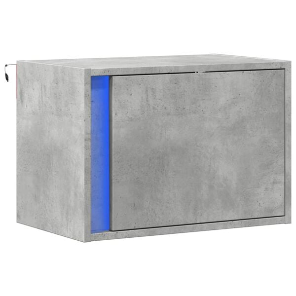 vidaXL Väggmonterat sängbord med LED-lampor betonggrå