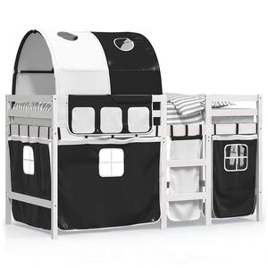 vidaXL Lofts&auml;ng med tunnel vit&svart 90x200 cm massiv furu