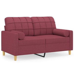 vidaXL 2-sits soffa med prydnadskuddar vinr&ouml;d 120 cm tyg