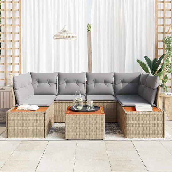 vidaXL Tr&auml;dg&aring;rdsoffset med kudde med lagring 6 pcs Beige Poly rattan