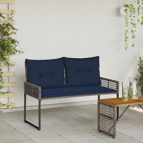 vidaXL Utomhusb&auml;nk Gr&aring; och Marin 118 x 55 x 82 cm PE Rattan och Tyg