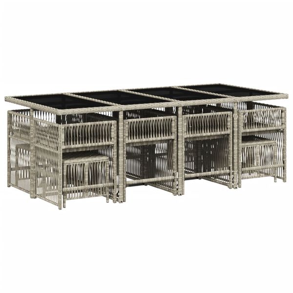 vidaXL Matgrupp f&ouml;r tr&auml;dg&aring;rden med dynor 13 delar ljusgr&aring; konstrotting