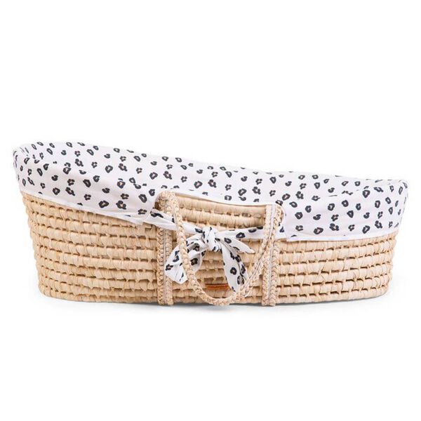 CHILDHOME Moses korg med madrass och &ouml;verdrag natur och leopardm&ouml;nster