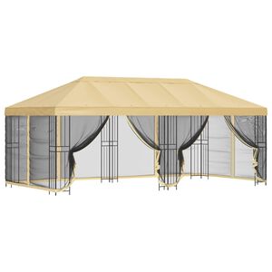vidaXL Paviljong med v&auml;ggar 6 x 3 m Gr&auml;ddvit Polyester och St&aring;l