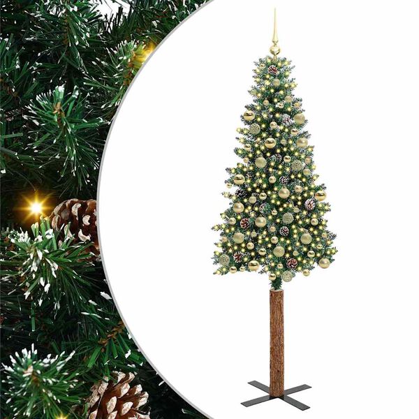 vidaXL Smal julgran med 300 LED-lampor Gr&ouml;n 210 cm PVC och solid furu