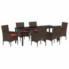 vidaXL Bord- och stolset med kudde 7 pcs Brun PE Rattan