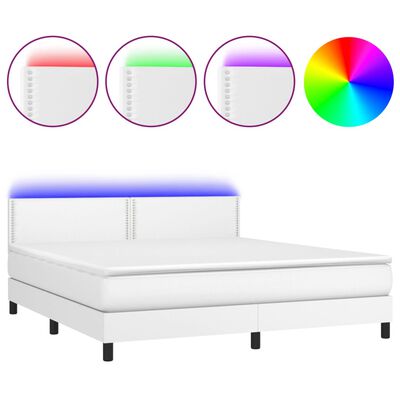 vidaXL Ramsäng med madrass & LED vit 180x200 cm konstläder