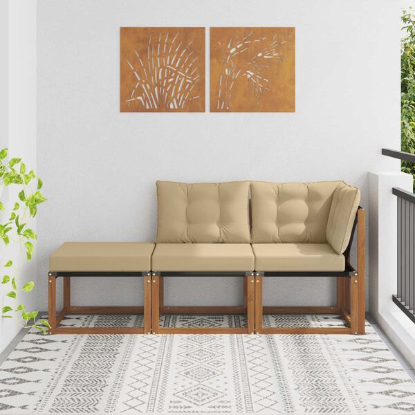 vidaXL Modulsoffa utomhus med kudde 3 Stycke Naturlig och Beige