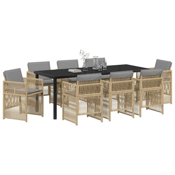vidaXL Tr&auml;dg&aring;rdsm&ouml;belset 9 pcs Beige Pulverlackerat st&aring;l