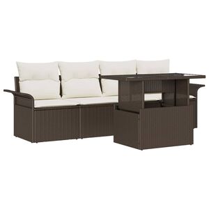 vidaXL Tr&auml;dg&aring;rdsoffset med kudde med lagring 5 pcs Brun Poly Rattan