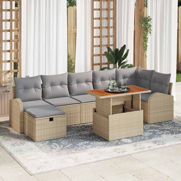 vidaXL Trädgårdsoffset med kudde med lagring 8 pcs Beige Poly rattan