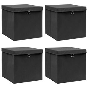 vidaXL F&ouml;rvaringsl&aring;dor med lock 4 st svart 32x32x32 cm tyg