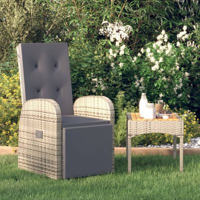 vidaXL Ställbar trädgårdsstol med dyna konstrotting grå