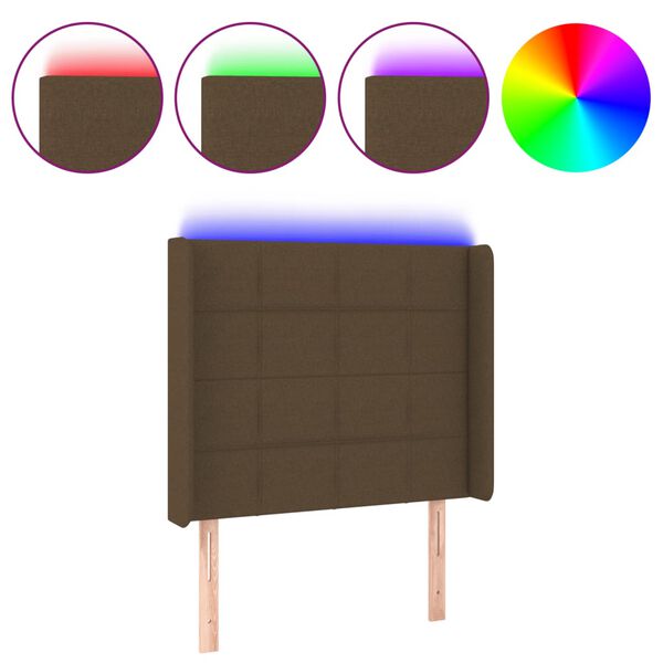 vidaXL Sänggavel LED mörkbrun 83x16x118/128 cm tyg