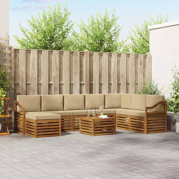 vidaXL Sektionsoffgrupp 9 pcs Naturlig och Beige Massivt Akaciatr&auml;