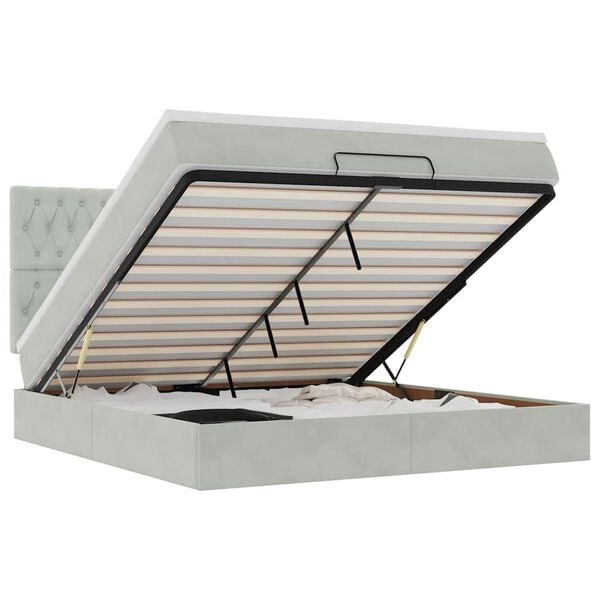 vidaXL Ottoman s&auml;ngram med madrasser ljusgr&aring; 180x200 cm sammet