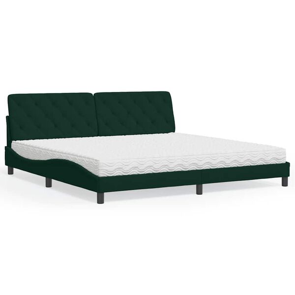 vidaXL Bed with Mattress Dark Green 200x200 cm Velvet