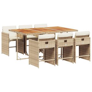 vidaXL Matgrupp f&ouml;r tr&auml;dg&aring;rden med dynor 7 delar beige konstrotting