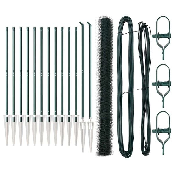 vidaXL Staket med stolpar Gr&ouml;n 1.5 x 25 m PVC-belagd st&aring;l