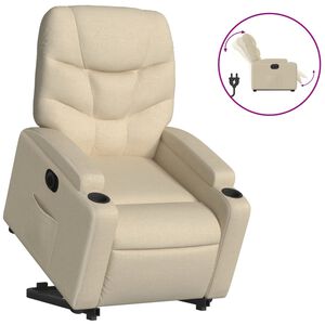 vidaXL Elektrisk reclinerf&aring;t&ouml;lj med uppresningshj&auml;lp gr&auml;ddvit tyg