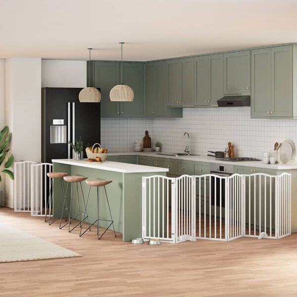 vidaXL Hundgrind med d&ouml;rr vikbar 12 paneler vit 600 cm poppel